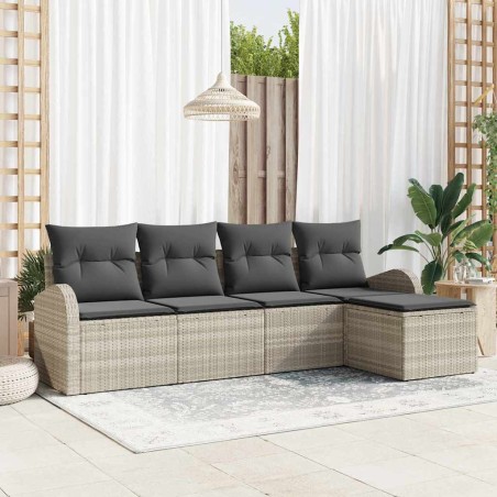 vidaXL Set divano da giardino 5 pezzi con cuscini grigio chiaro in poly rattan