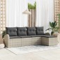 vidaXL Set divano da giardino 5 pezzi con cuscini grigio chiaro in poly rattan