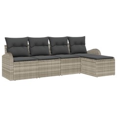 vidaXL Set divano da giardino 5 pezzi con cuscini grigio chiaro in poly rattan
