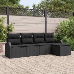 vidaXL Set di divano da giardino a 5 pezzi con cuscini in rattan sintetico nero