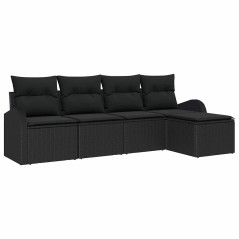 vidaXL Set di divano da giardino a 5 pezzi con cuscini in rattan sintetico nero