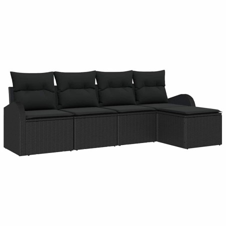 vidaXL Set di divano da giardino a 5 pezzi con cuscini in rattan sintetico nero