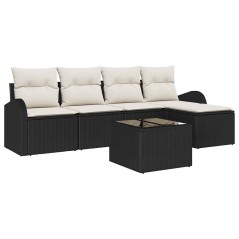 vidaXL Set di 6 divani da giardino in rattan sintetico con cuscini neri.