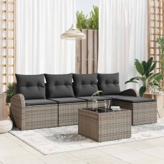 vidaXL Set da giardino con divano 5 pezzi e cuscini neri in polyrattan.