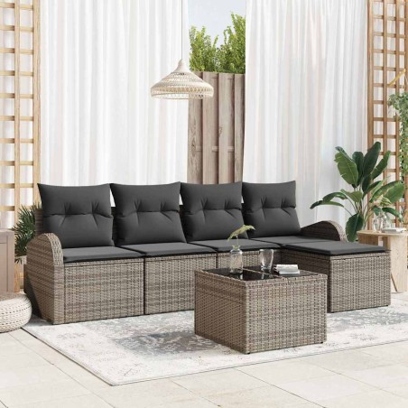 vidaXL Set da giardino con divano 5 pezzi e cuscini neri in polyrattan.