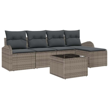 vidaXL Set da giardino con divano 5 pezzi e cuscini neri in polyrattan.
