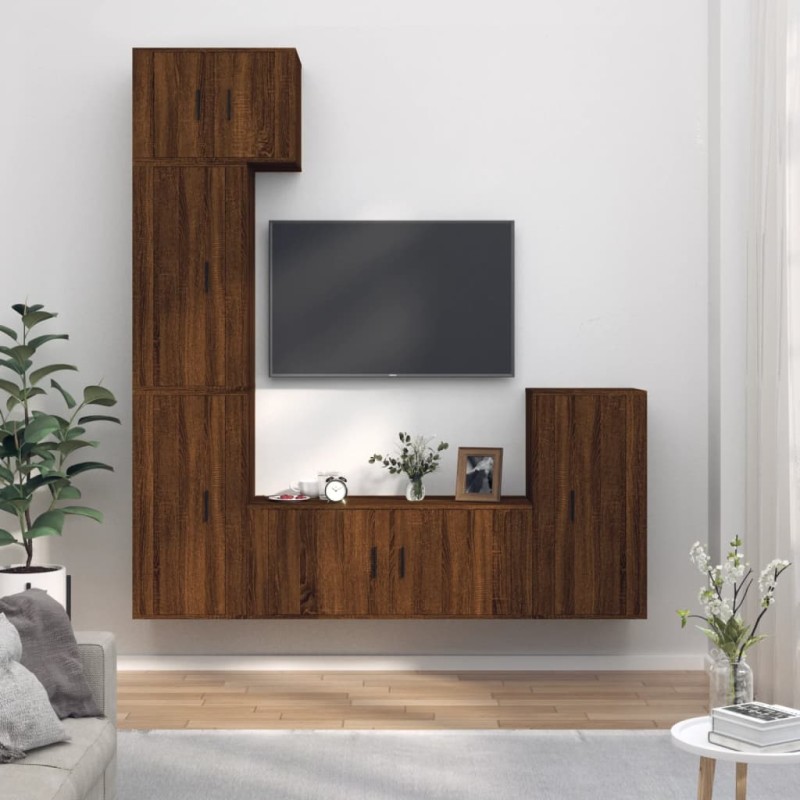 Set Mobili Porta TV 5 pz Rovere Marrone in Legno Multistrato Set Mobili Porta TV 5 pz Rovere Marrone in Legno Multistrato
