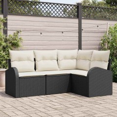 vidaXL Set di divani da giardino 4 pezzi con cuscini in rattan sintetico nero