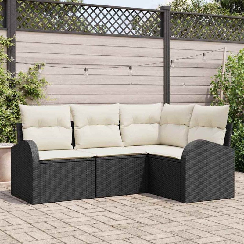 vidaXL Set di divani da giardino 4 pezzi con cuscini in rattan sintetico nero