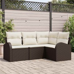 vidaXL Set di divani da giardino da 4 pezzi con cuscini in rattan sintetico marrone