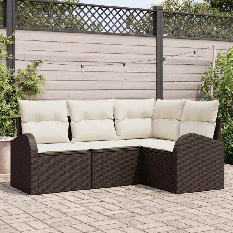 vidaXL Set di divani da giardino da 4 pezzi con cuscini in rattan sintetico marrone