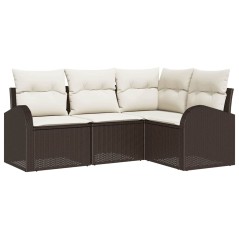 vidaXL Set di divani da giardino da 4 pezzi con cuscini in rattan sintetico marrone