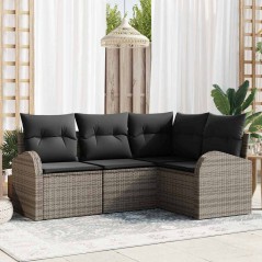 vidaXL Set Giardino 4 Pezzi con Cuscini in Rattan Sintetico Grigio
