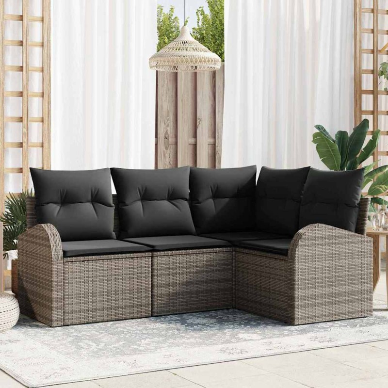 vidaXL Set Giardino 4 Pezzi con Cuscini in Rattan Sintetico Grigio