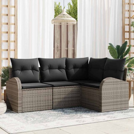 vidaXL Set Giardino 4 Pezzi con Cuscini in Rattan Sintetico Grigio