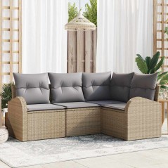 vidaXL Set di divani da giardino 4 pezzi con cuscini in rattan sintetico beige.