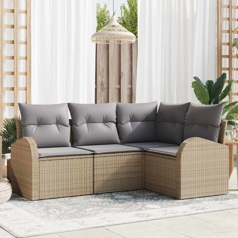 vidaXL Set di divani da giardino 4 pezzi con cuscini in rattan sintetico beige.