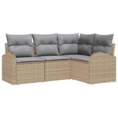 vidaXL Set di divani da giardino 4 pezzi con cuscini in rattan sintetico beige.