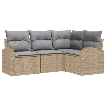 vidaXL Set di divani da giardino 4 pezzi con cuscini in rattan sintetico beige.