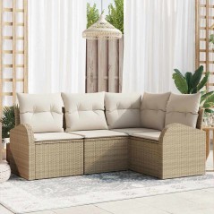 vidaXL Set Divano da Giardino 4 Pezzi con Cuscini Beige in Rattan Sintetico