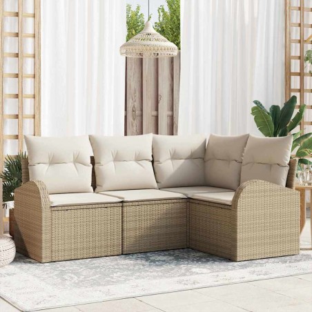 vidaXL Set Divano da Giardino 4 Pezzi con Cuscini Beige in Rattan Sintetico