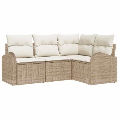 vidaXL Set Divano da Giardino 4 Pezzi con Cuscini Beige in Rattan Sintetico