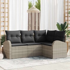vidaXL Set Divano da Giardino 4 Pezzi con Cuscini in Rattan Sintetico Grigio Chiaro