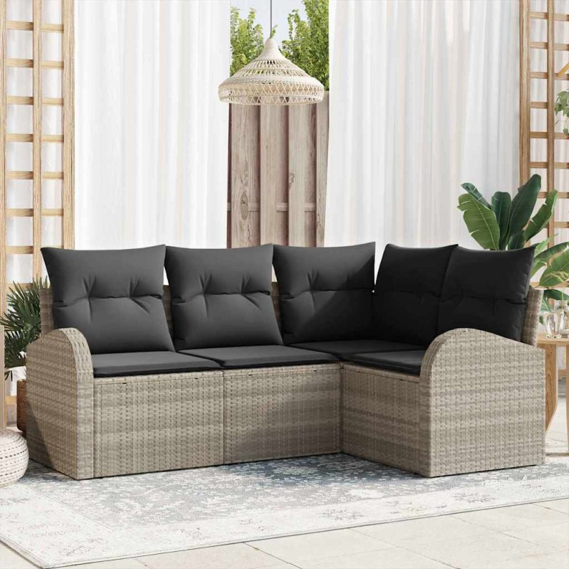 vidaXL Set Divano da Giardino 4 Pezzi con Cuscini in Rattan Sintetico Grigio Chiaro