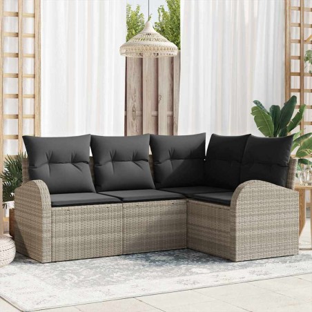 vidaXL Set Divano da Giardino 4 Pezzi con Cuscini in Rattan Sintetico Grigio Chiaro