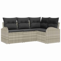 vidaXL Set Divano da Giardino 4 Pezzi con Cuscini in Rattan Sintetico Grigio Chiaro