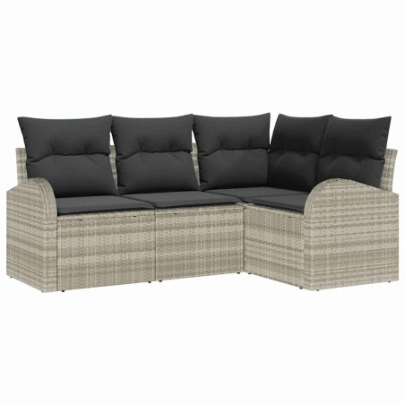 vidaXL Set Divano da Giardino 4 Pezzi con Cuscini in Rattan Sintetico Grigio Chiaro