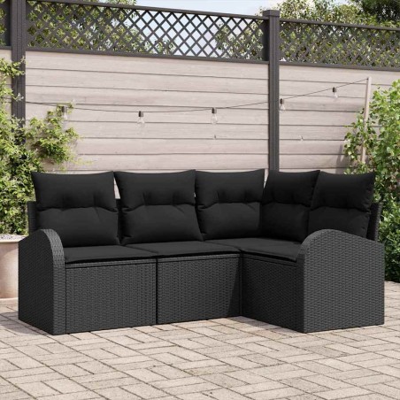vidaXL Set da giardino 4 pezzi con cuscini in rattan sintetico nero
