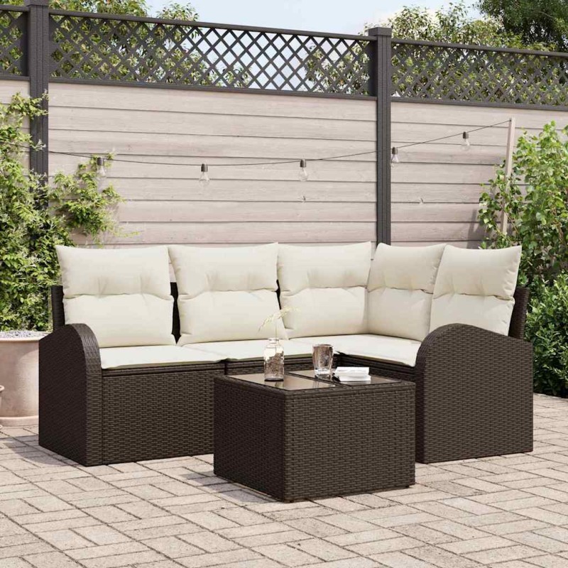 vidaXL Set divano da giardino 5 pezzi con cuscini grigi in rattan sintetico.
