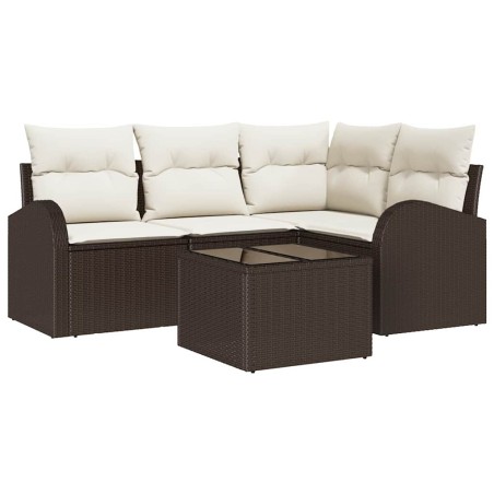 vidaXL Set divano da giardino 5 pezzi con cuscini grigi in rattan sintetico.