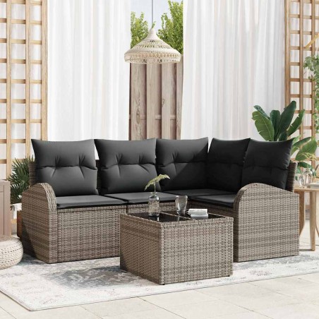 vidaXL Set di divani da giardino in 5 pezzi con cuscini grigi in polirattan