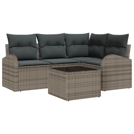 vidaXL Set di divani da giardino in 5 pezzi con cuscini grigi in polirattan