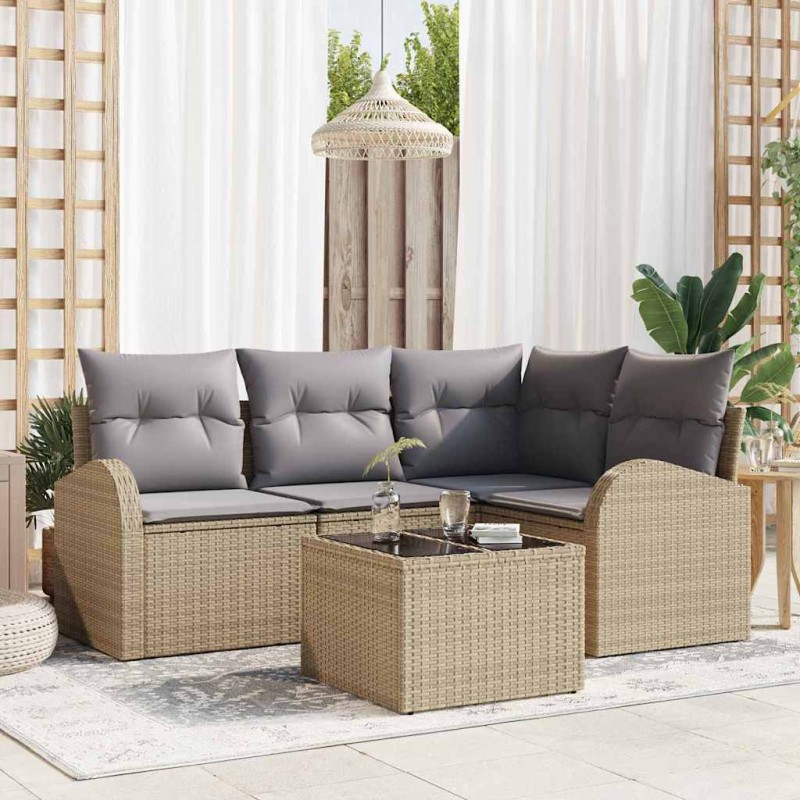 vidaXL Set da Giardino a 5 Pezzi con Cuscini Rattan Nero