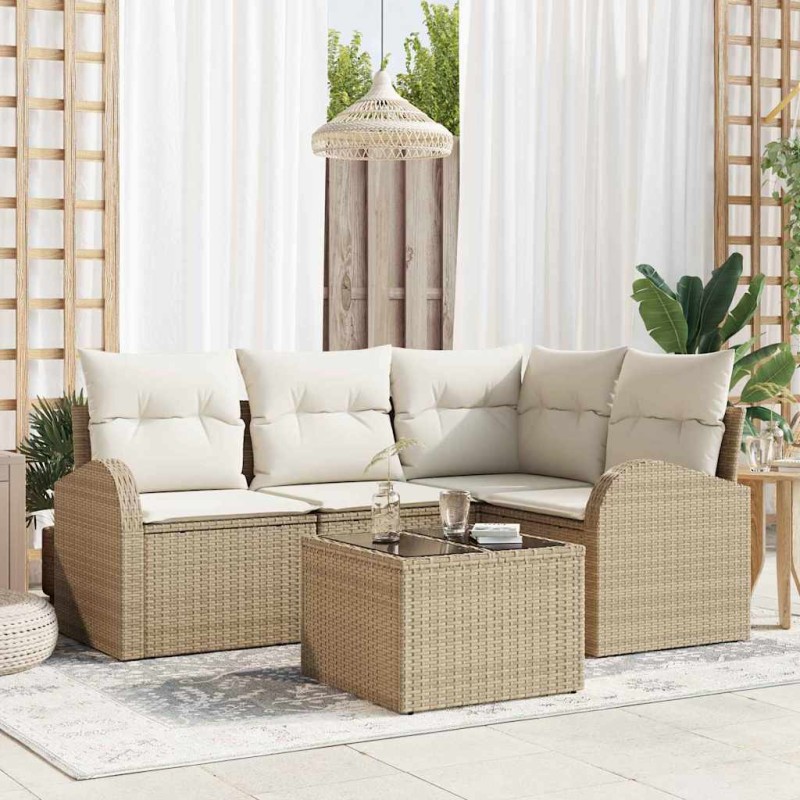 vidaXL Set Divano da Giardino a 5 Pezzi con Cuscini in Rattan di Polietilene Marrone.