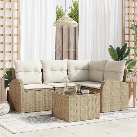 vidaXL Set Divano da Giardino a 5 Pezzi con Cuscini in Rattan di Polietilene Marrone.