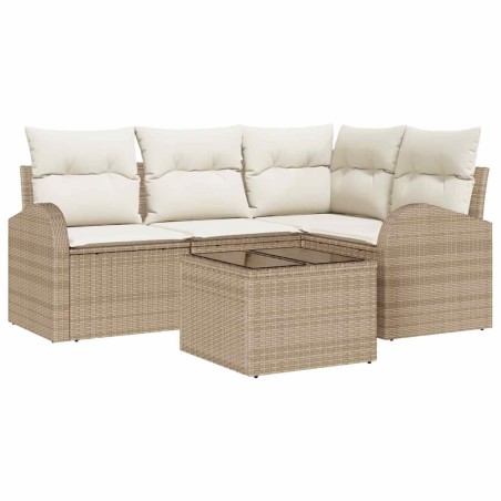 vidaXL Set Divano da Giardino a 5 Pezzi con Cuscini in Rattan di Polietilene Marrone.