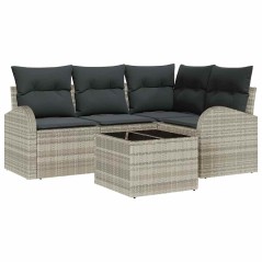 vidaXL Set da giardino 5 pezzi con cuscini grigi in polirattan
