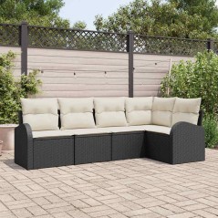 vidaXL Set di divani da giardino 5 pezzi con cuscini in rattan nero