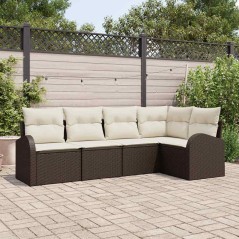 vidaXL Set di divani da giardino 5 pezzi con cuscini marroni in rattan sintetico