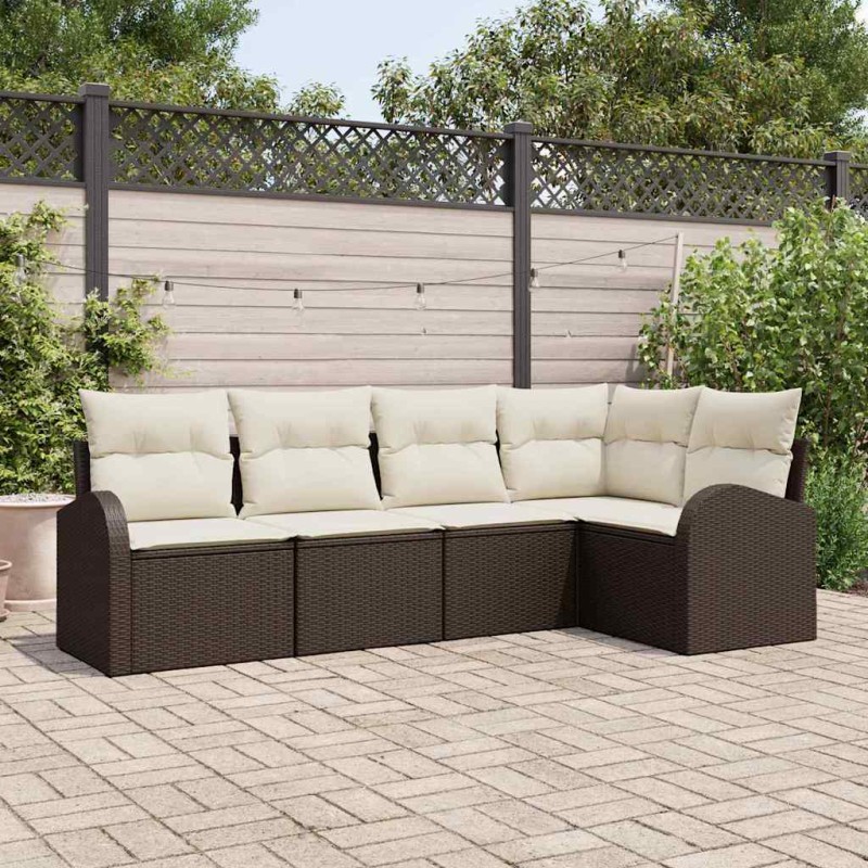 vidaXL Set di divani da giardino 5 pezzi con cuscini marroni in rattan sintetico