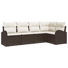 vidaXL Set di divani da giardino 5 pezzi con cuscini marroni in rattan sintetico