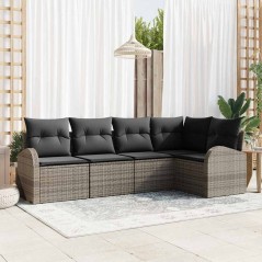 vidaXL Set di divani da giardino con 5 pezzi e cuscini grigi in rattan sintetico