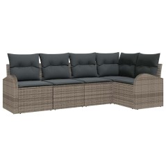 vidaXL Set di divani da giardino con 5 pezzi e cuscini grigi in rattan sintetico