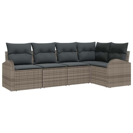 vidaXL Set di divani da giardino con 5 pezzi e cuscini grigi in rattan sintetico