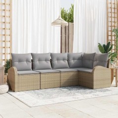 vidaXL Set divano da giardino 5 pezzi con cuscini beige in rattan sintetico