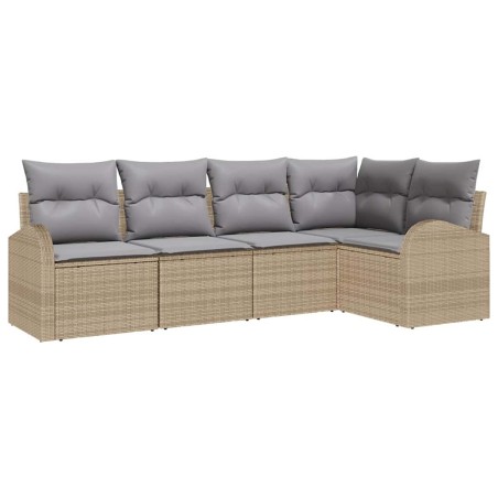 vidaXL Set divano da giardino 5 pezzi con cuscini beige in rattan sintetico